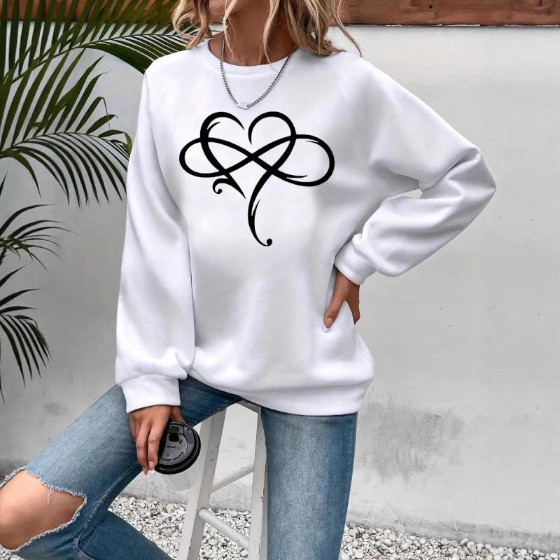 Valentine's Day Women's Retro Heart Print Long Sleeve Casual Round Neck Sweatshirt