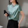 New Chinese Style Mulberry Silk Jacquard Round Neck Short Sleeved Shirt