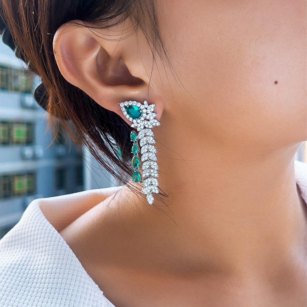 Light Luxury Wheat Ear Fringed Earrings Banquet Dress With Design Sense Long Zircon Earrings Earrings