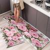 VIKAMA 1/2pc Valentine's Day Pink Rose Pattern Non-Slip Floor Mat, Suitable For Entrance, Bathroom, Kitchen And Home Decoration.