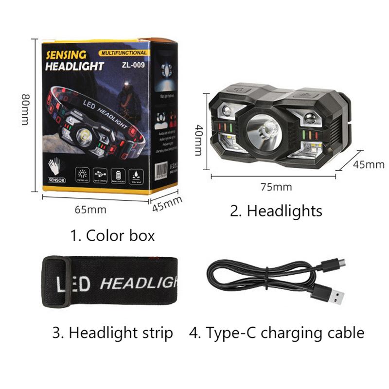 Led Rechargeable Headlamp Motion Sensor Waterproof Head Flashlights Torch For Outdoor Camping Fishing Head Lamp Search Light
