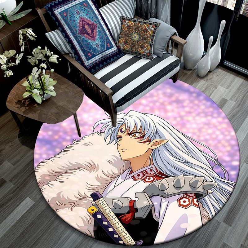 Inuyasha Round Area Rug,Carpet Rug for Living Room Bedroom Sofa Playroom Decor,Non-slip Floor Mat
