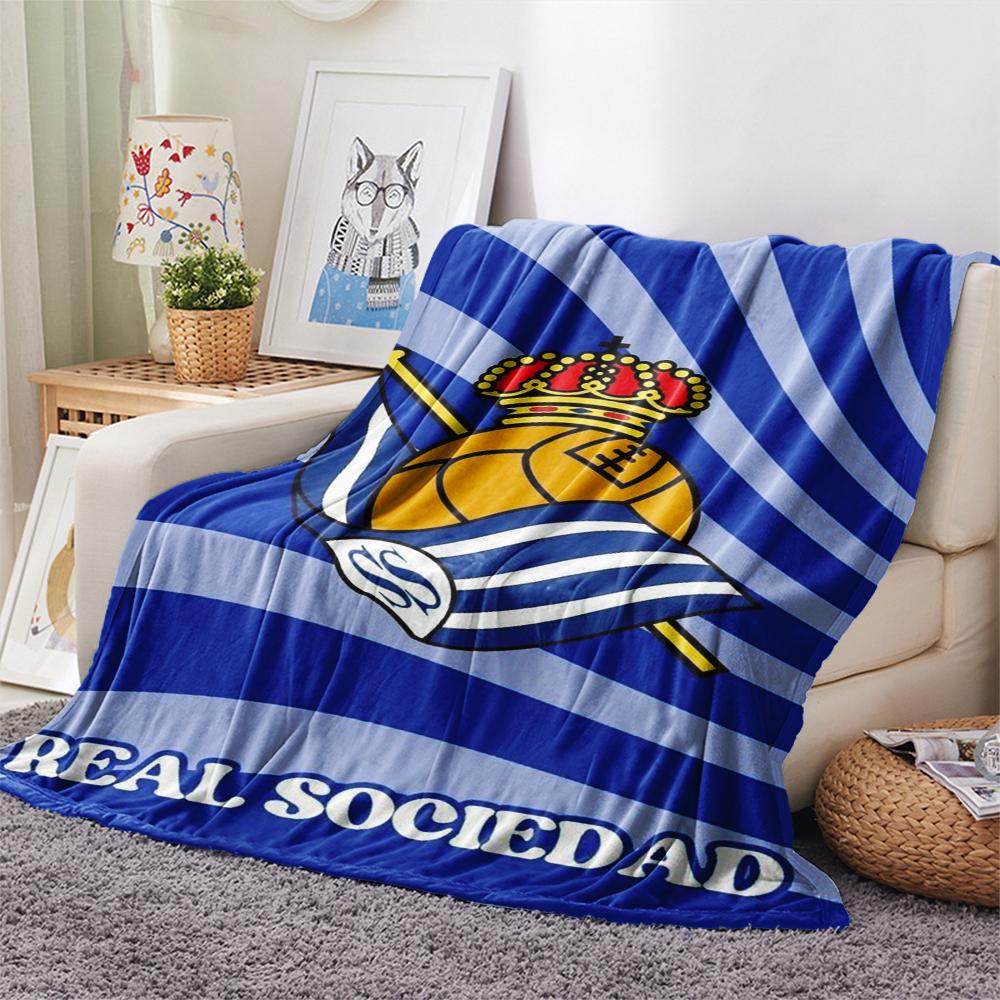 1Pc Real Sociedad Print Flannel Blanket, High Quality Comfortable for All Seasons, Home Decor, Warmth and Comfort, Perfect for Christmas Gifts