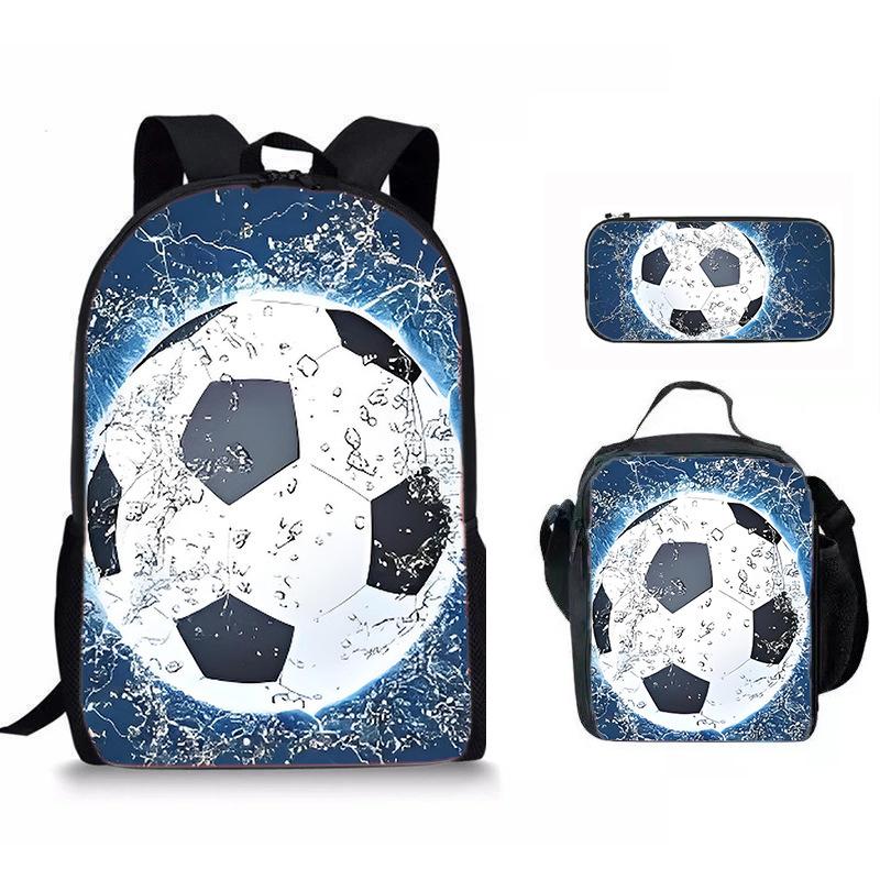 Classico Popolare Divertente Nuovo Calcio Stampa 3D 3pz/Set Alunno Zaini Scolastici Zaino per Laptop Zaino a Spalla Borsa Pranzo Astuccio