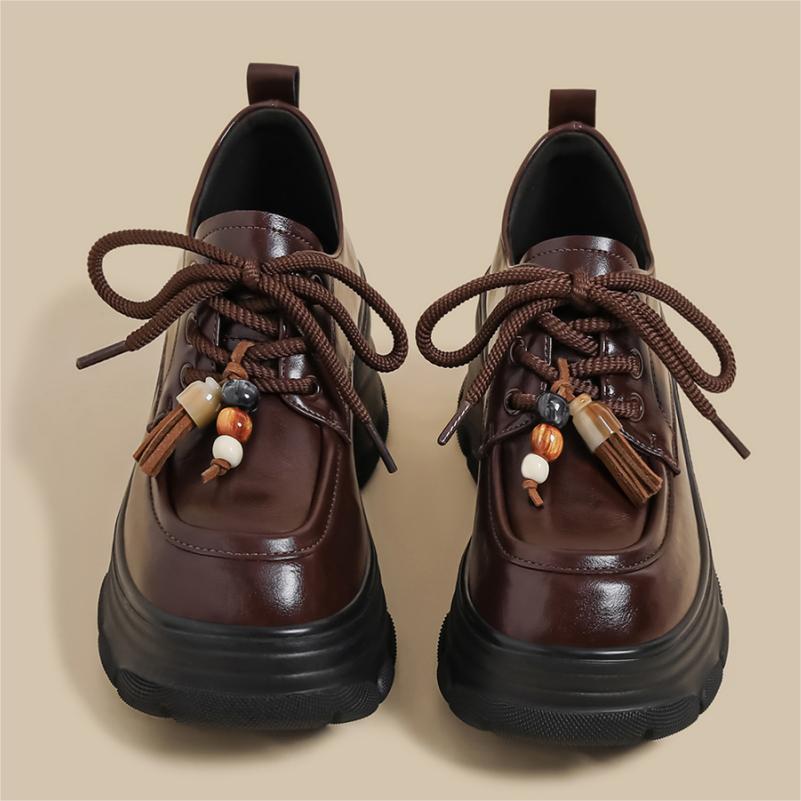Platform small leather shoes women's 2025 spring and autumn new versatile British style retro black muffin heightening college loafers