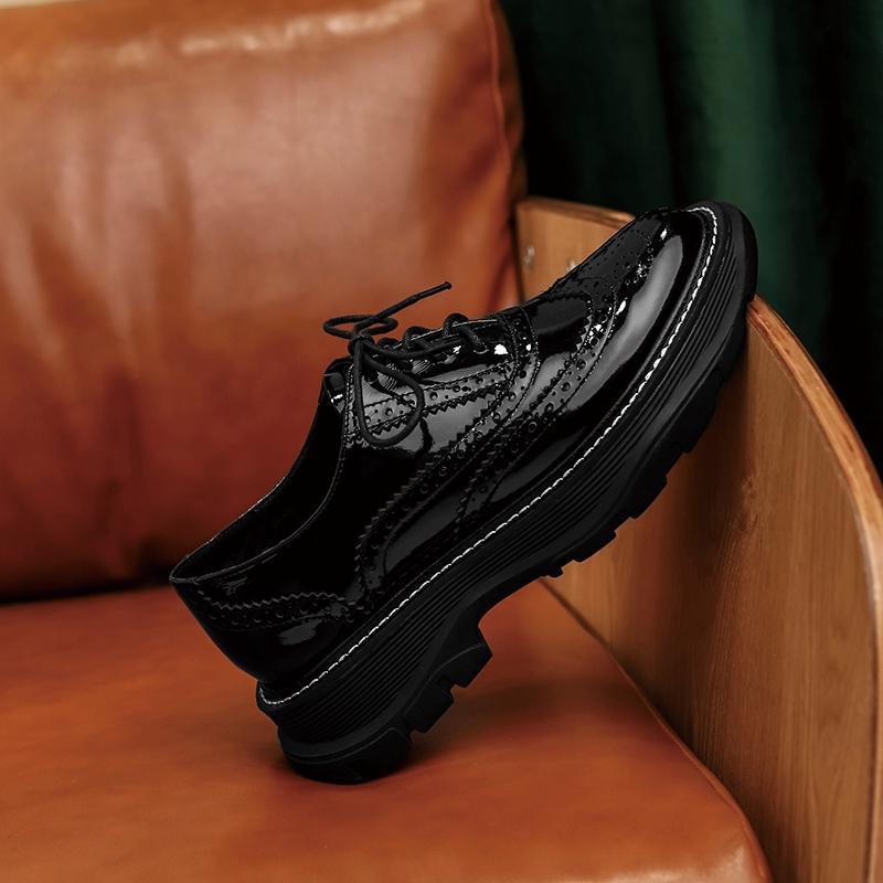 Fashion Oxfords Shoes for Women Real Cow Leather Lace Up Round Toe Black White Vintage Brogue Shoes Female 2025 Spring Platform Shoes