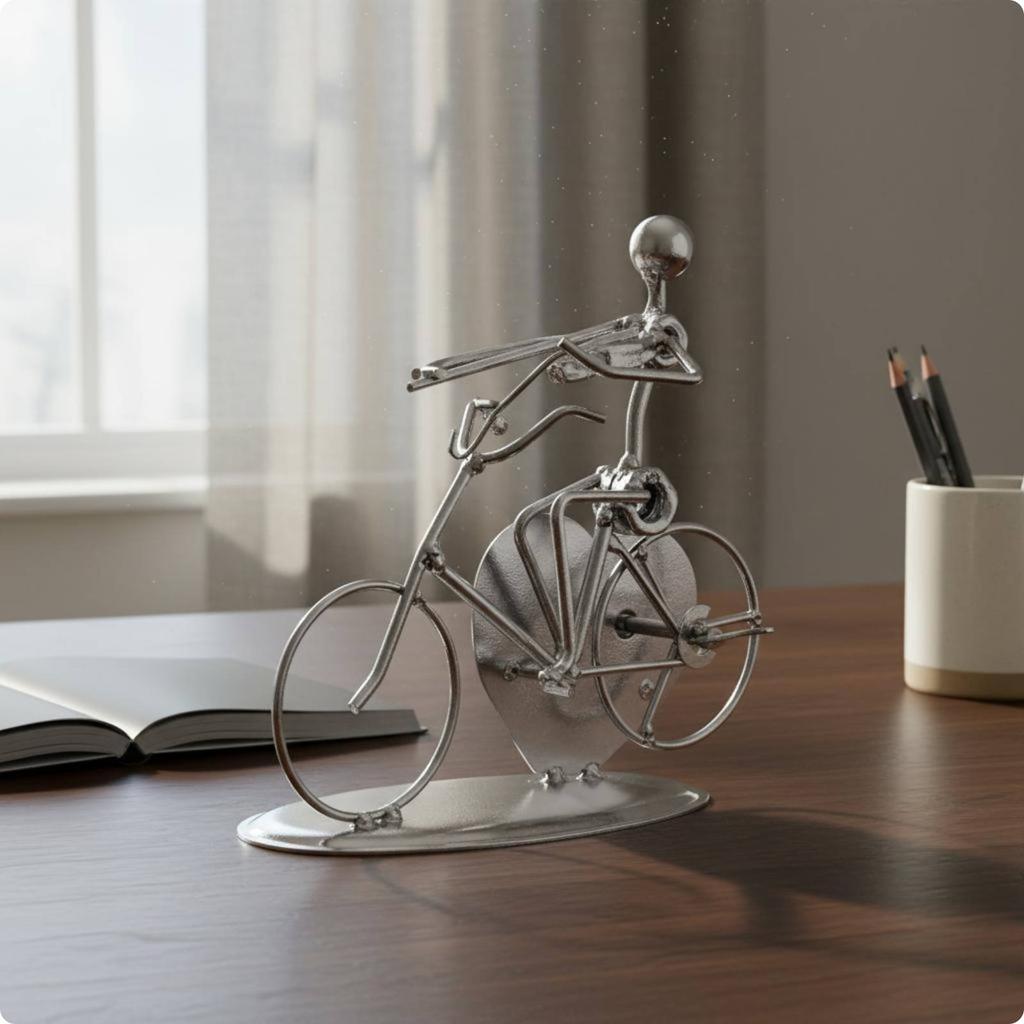Rzeźba Rowerowa Prezent Metalowa Figurka Roweru Statua Rowerowa Rękodzieło Ornament na Biurko Minimalistyczny do Salonu