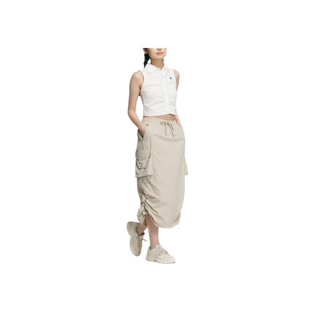 Adidas Originals Chinese V-Day Solid Color Lace-Up Mid-Rise Long Casual Skirt Women Skirts Light-Brown JM2714