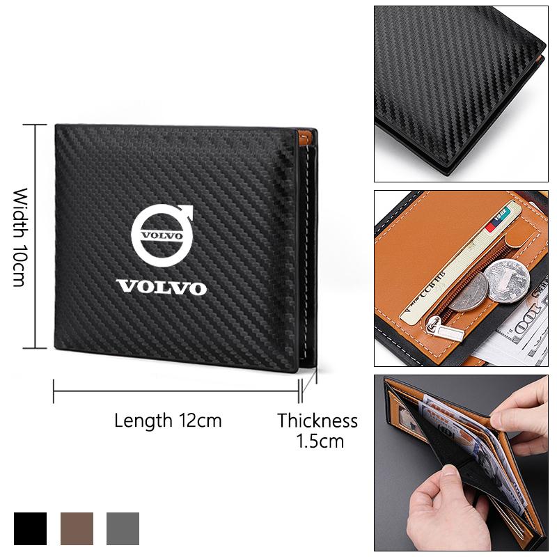 Lederen Koolstofvezel Auto Logo Portemonnee Rijbewijs Creditcard Portemonnees voor Volvo Rdesign V40 V50 XC70 XC60 S90 XC90 S60 XC40 V60