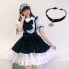 S-4XL cute maid black and white with girl dress women's boss set