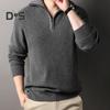 Men Fall Winter Sweater Lapel Loose Half Zipper Long Sleeves Mid Length Solid Color Retro Knitted Sweater