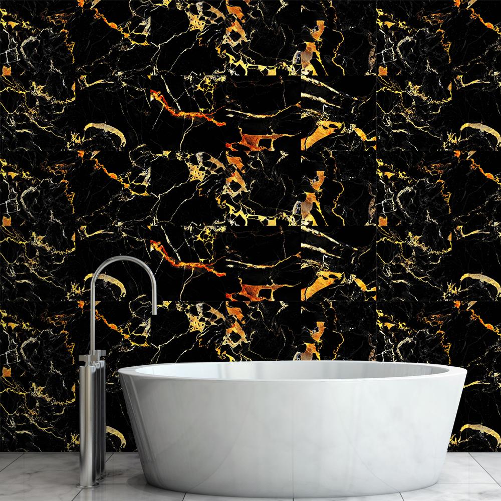 Autocollants de carreaux de marbre noir et or, 10 pièces, dosseret de cuisine résistant à l'huile pour placard, lavabo, autocollants muraux d'art imperméables