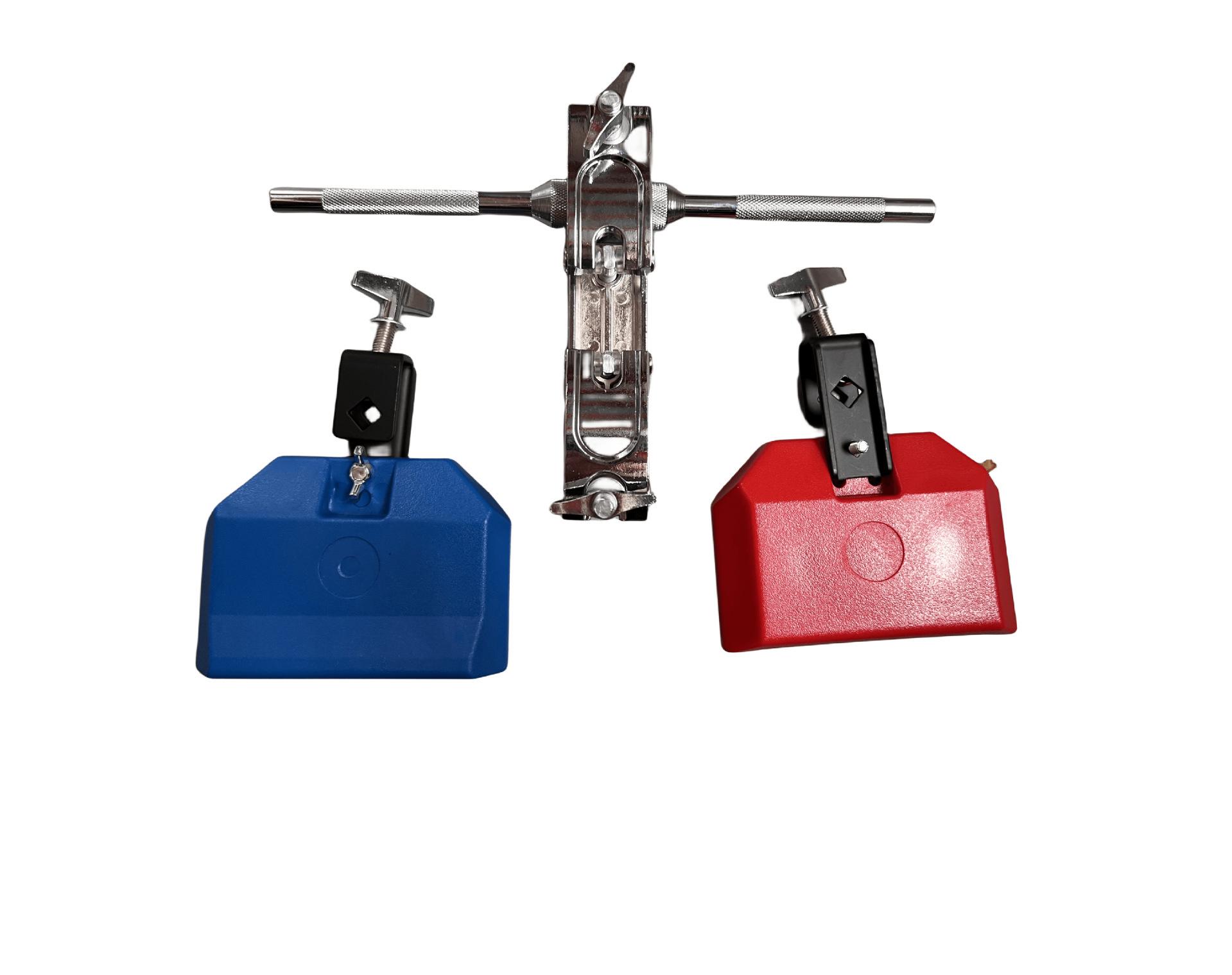 Plastic and Wooden Percussion Set: Clappers, Cowbells, and Holder