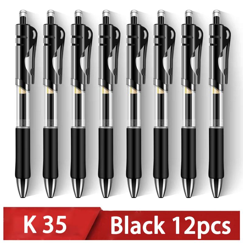 Stylo à bille à encre gel rétractable, noir, rouge, bleu, pour l'écriture, fournitures de bureau et scolaires, papeterie, rétractable 0,5 mm, boîte de 12 pièces