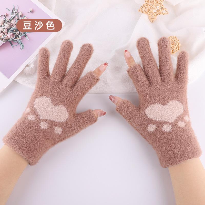 Women's Touch Screen Gloves Embroidered Snowman Cute Imitation Mink Warm Knitted Plush Autumn and Winter Cold-proof Finger Gloves