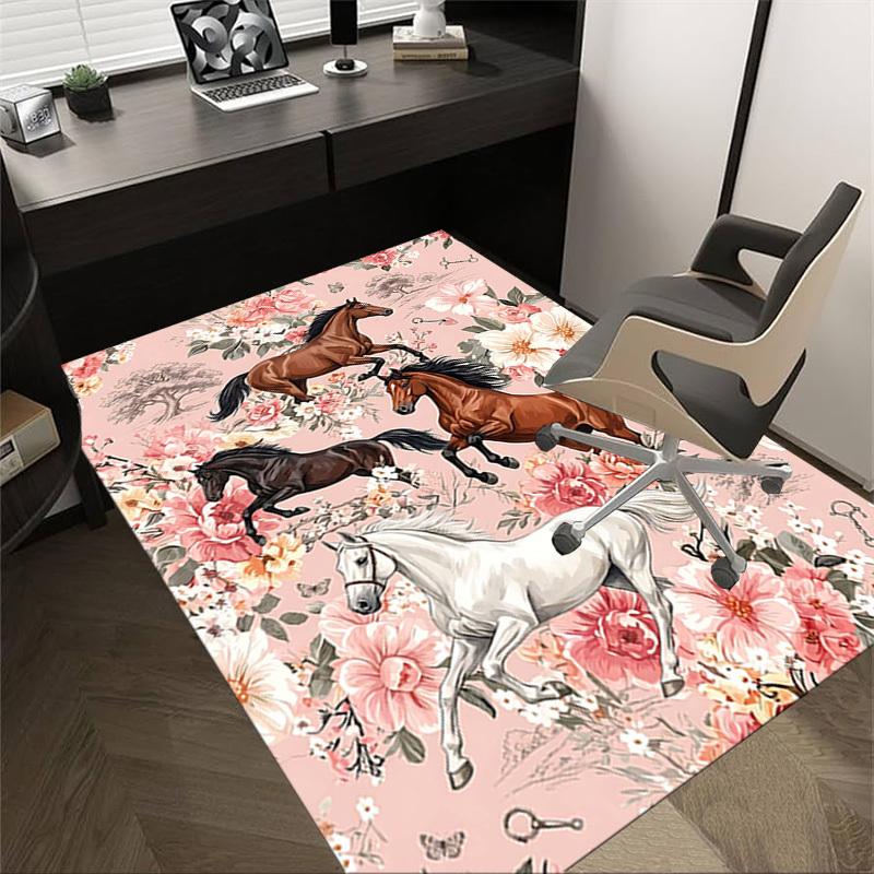 

1PC Horses Flowers Non-Slip Floor carpet, Office, family, bedroom, Studio - Large Area Rug, Decorative Mat, Longlasting Material-C0426 60cm by 90cm