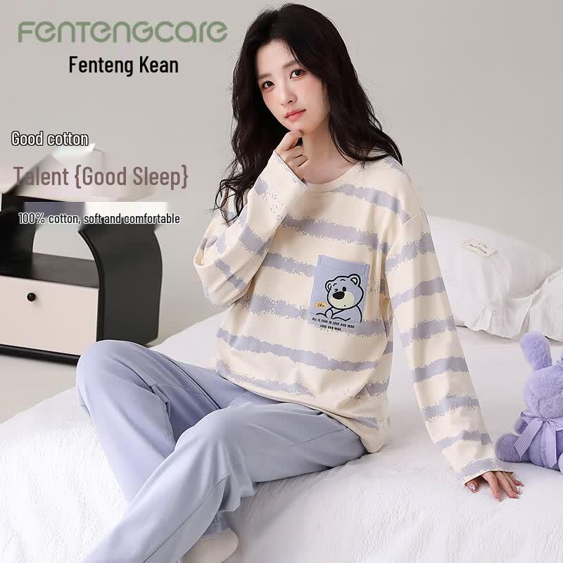 FENTENGCARE Women s Pure Cotton Long Sleeve Pajama Set XL