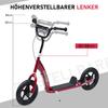 Kinderroller Trittroller, mit 12" EVA-Reifen, Hinterradbremse, Große Räder Roller für 5-12 Jahre, Rot