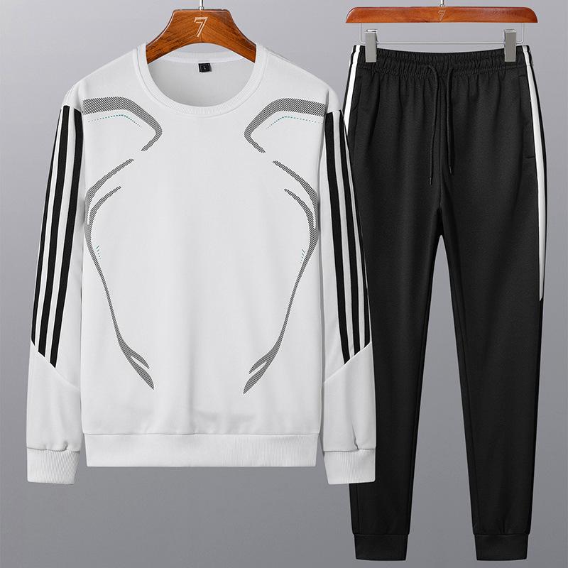 Sports Men's Long Sleeve Pullover Round Neck Sweater Three Bar Casual Suit