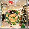 Gingerbread Man Decals Christmas Static Window Sticker, Wreath Pattern Print PVC Removable Decal, Decorative Film Waterproof Glass Cling for