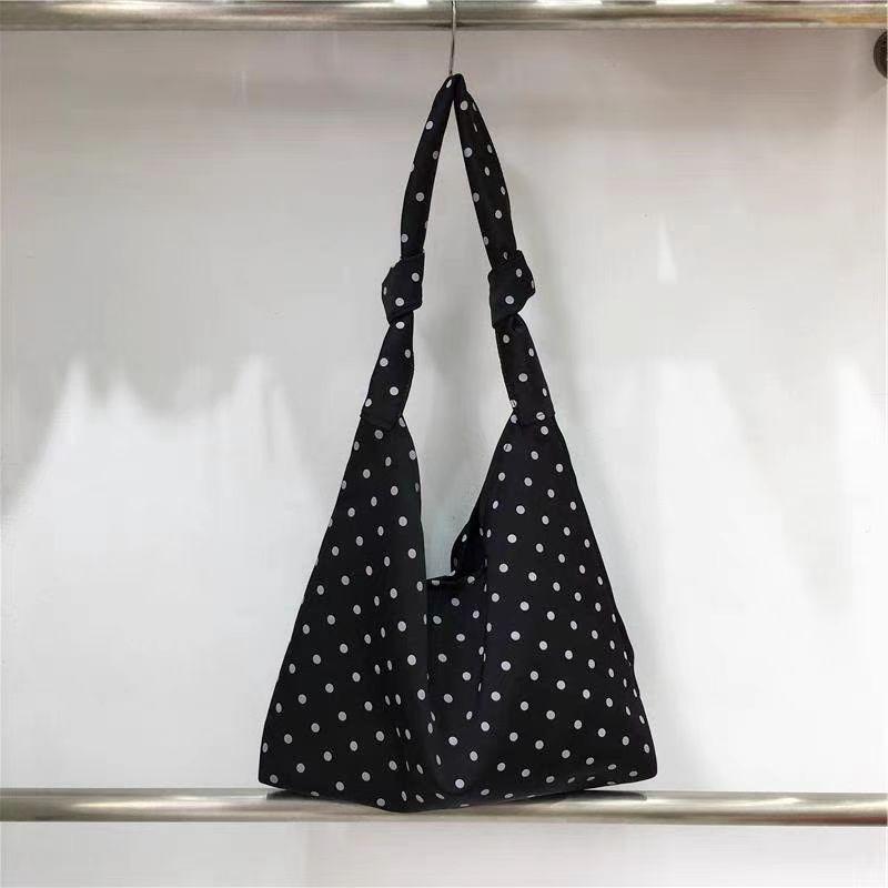 Small Dirty Cabinet, Japanese and Korean Literary Polka Dot Women's Bag, Small Fresh Floral Girl Shoulder Bag, Homemade Tied Knot Belt Tote Bag