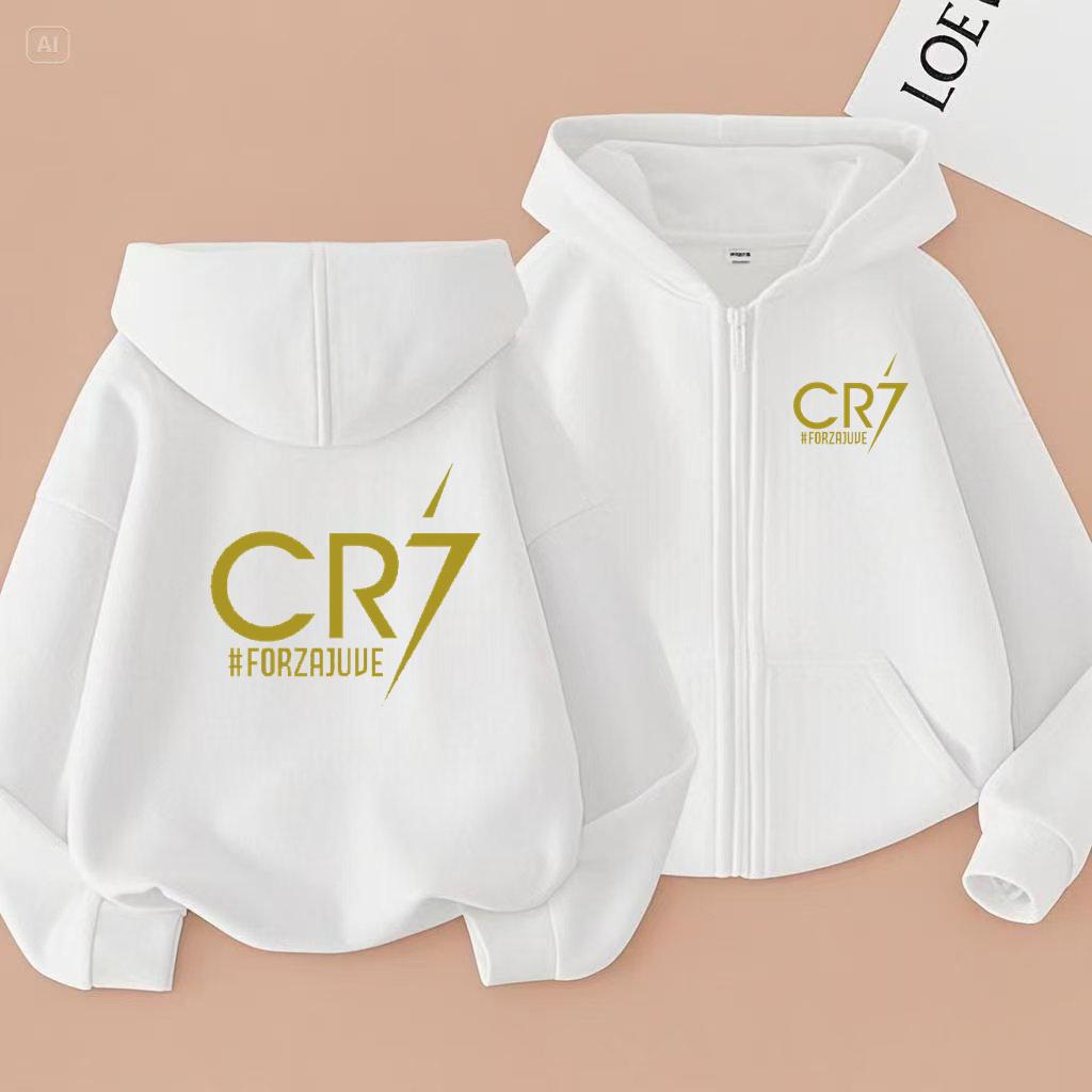 Kinder Voetbal Hoodie Letter CR7 Rits Stijl Jas Sweatshirt Jongens Meisjes 3-12 Jaar Lange Mouwen Losse Top Casual Sportkleding
