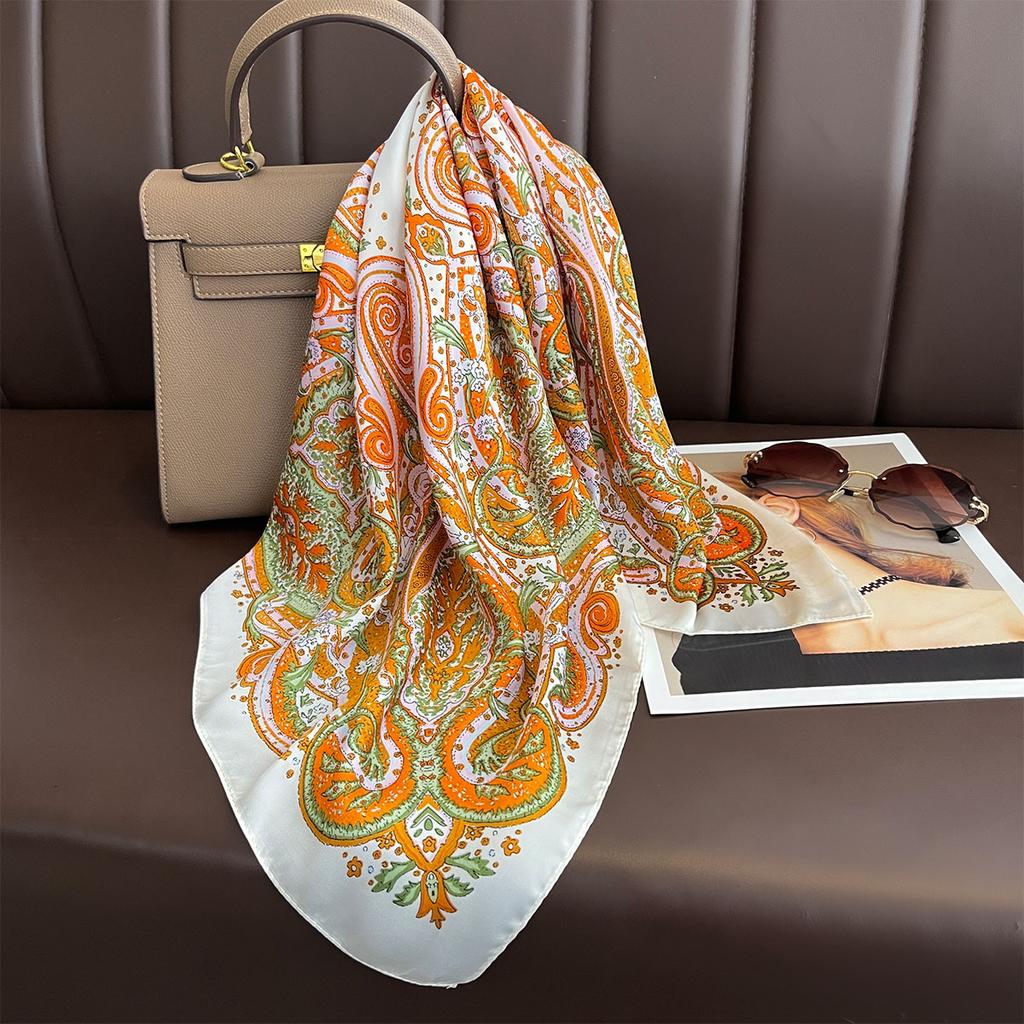 Retro Paisley Print 70Cm Square Silk Scarf For Women Neck Scarf Decorate Hijab Kerchief Summer Shawls Female Foulard Headscarf