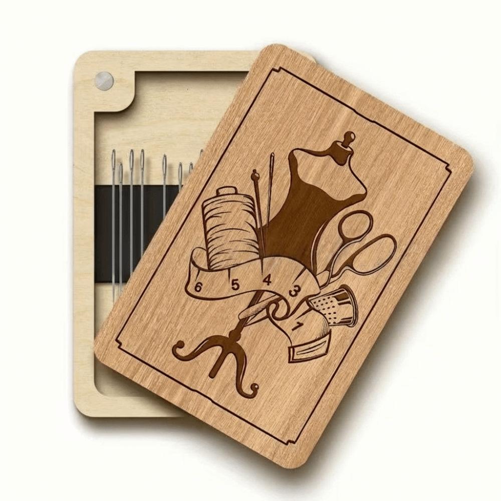 Wooden Material Wooden Magnetic Needle Box Turmeric Color Durable Construction Sewing Tool Organization Box Universal Size