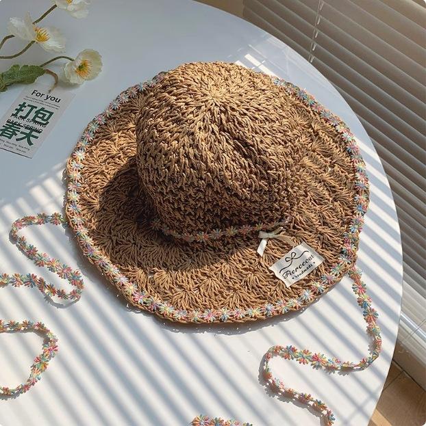 Daisy Raffia Woven Empty Top Hat Children Summer Outdoor Seaside Vacation Sunshade Sun Protection Straw Hat