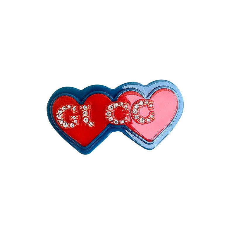 Double Love Heart Spring Clip Hairpins - Peach & Pastel French Bangs Accessories