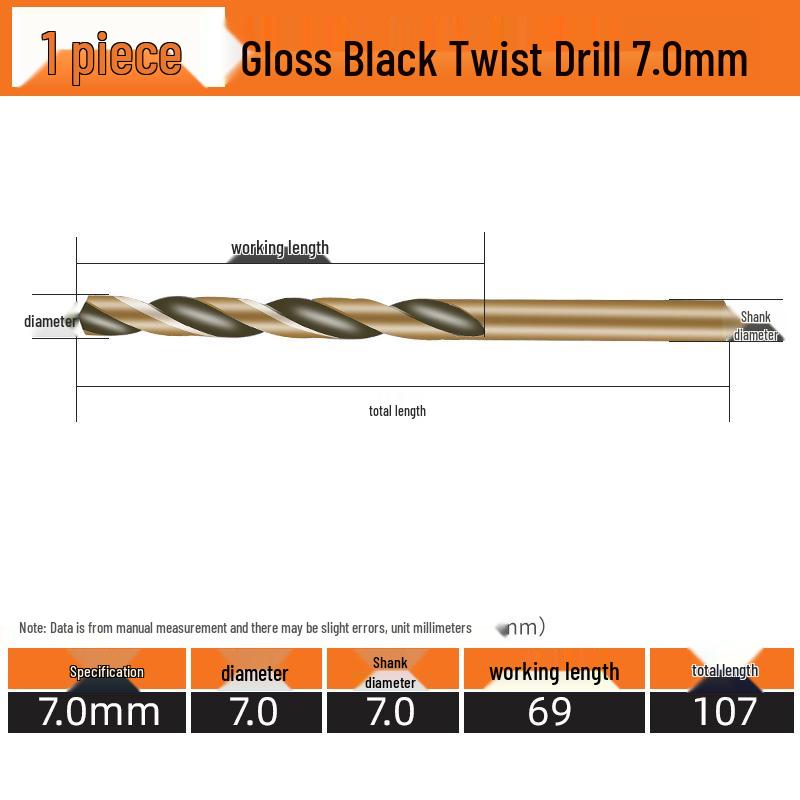 High-Speed Steel Straight Shank Twist Drill Bit, Black and Yellow, Fully Ground