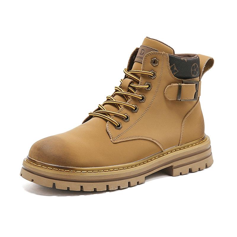 Ghete Martin albe pentru bărbați, pantofi la modă din piele de vacă, cizme de deșert pentru exterior, lovitură nu putredă, ajutor mediu, pantofi pentru bărbați Wenzhou