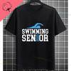 Funny Swimmer Tshirt Black With White Swimming Mode Graphic Print Shortsleeve Crewneck Pure Cotton Tee Perfect For Casual Wear