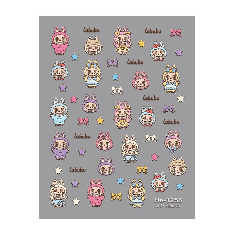 Søte Tegneserie 5D Labubu Negleklistremerker Kunstdekorasjon Kawaii Selvklebende Negledekor Dekaler Kunstklistremerker Neglemanikyr Tilbehør