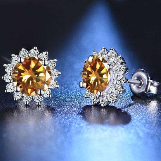 1 Pair Stud Earrings Sunflower Shape Cubic Zirconia Inlaid Ear Studs Women Geometric Earrings