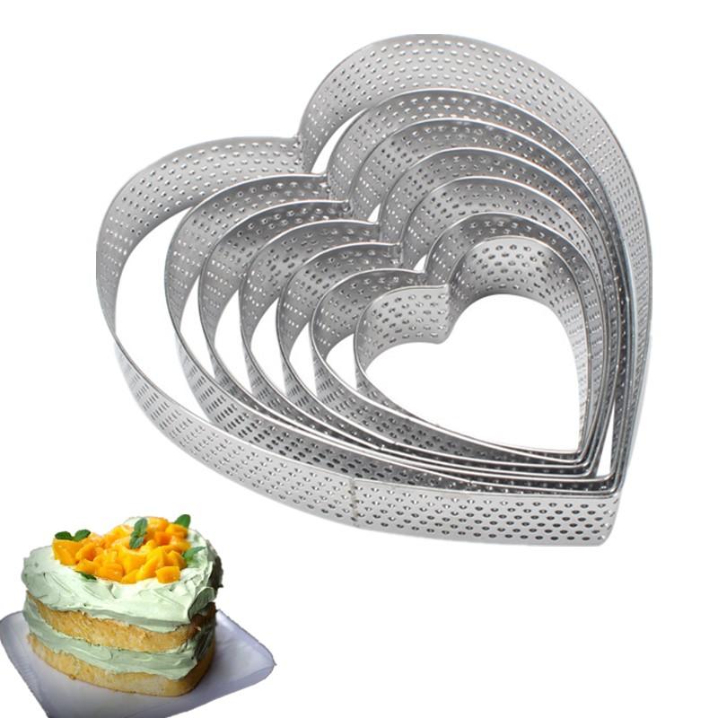 Heart Shaped Perforated Tart Rings With Hole Stainless Steel Tart Bottom Tower Fruit Pie Quiches Cake Ring Mousse Baking Mold