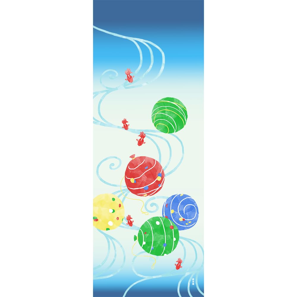 

Hamamonyo Illustrated Hand Towel Flowing Water Yo-yo синий