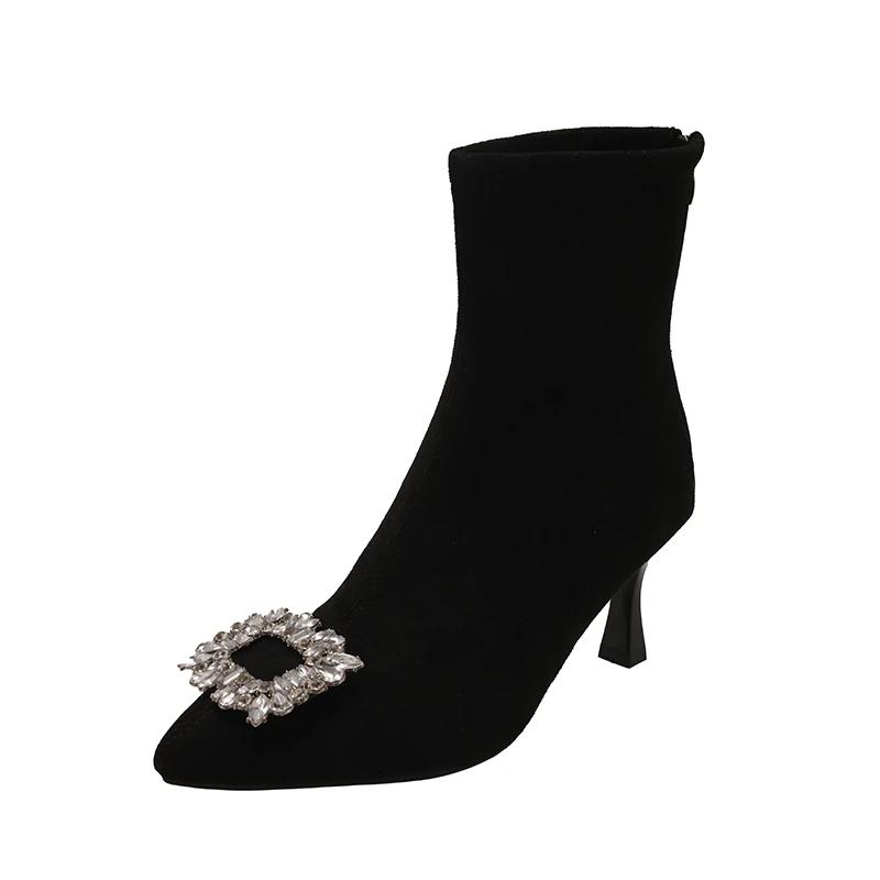 Fashion Ladies Shoes 2025 Hot Sale Back Zipper Women's Boots Fashion Crystal Office and Career Sexy Pointed Toe Best Seller Ankle Boots