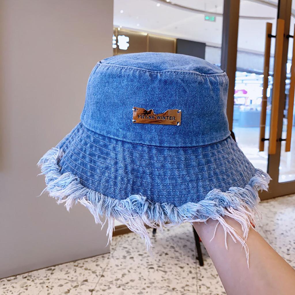 Women's Denim Distressed Fisherman Hat, Summer Breathable Denim Bucket Hat, Sun Protection Thin Washed Sun Hat Universal Headwear