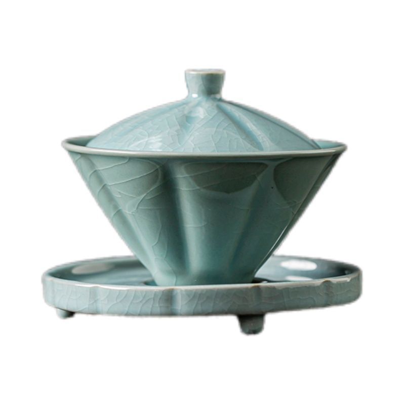 Ru Kiln Gaiwan Bamboo Hat Shaped Ceramic Bowl Chinese Kungfu Tea Set Household Teacup Retro Saucer Tea Tureen Teaware Drinkware