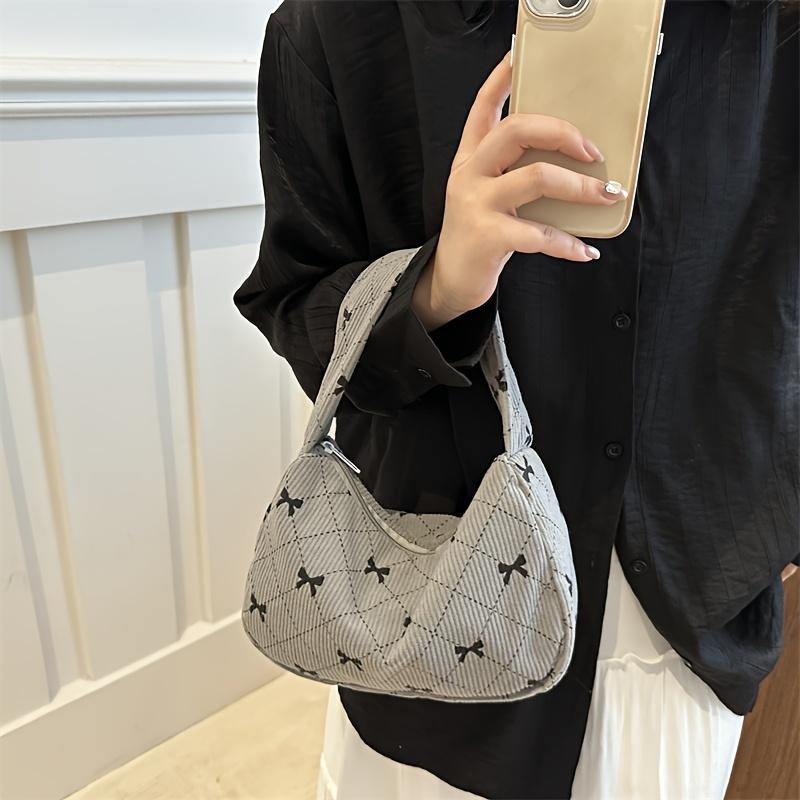 1pc Chic Crescent Moon Shoulder Bag - Large Capacity Underarm Handbag with Stylish Bow Pattern, Zip Closure, Perfect for Casual Everyday Use