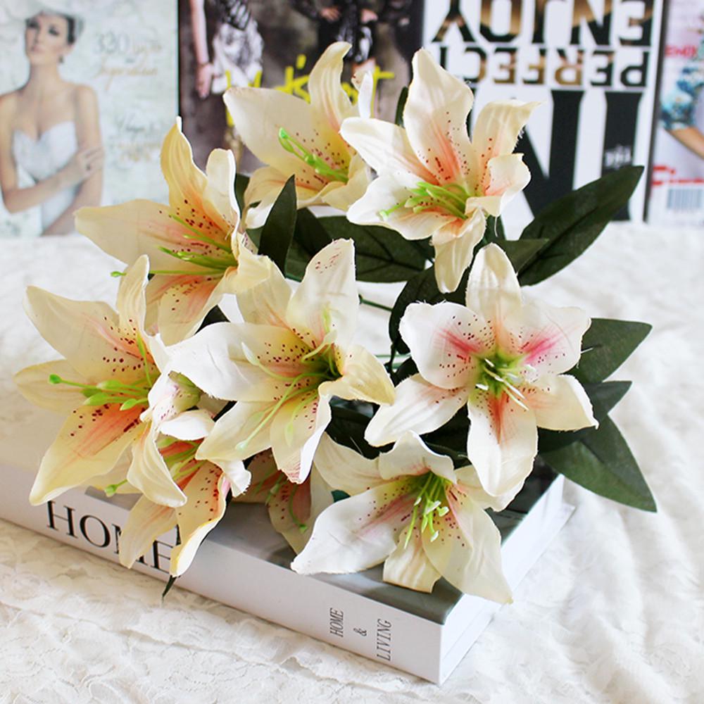 10 Heads Artificial Fake Silk Lilies Flower Bridal Bouquet Wedding Party Decor