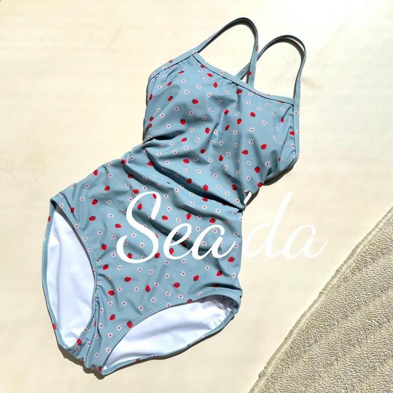 

Strawberry Floret Cute Student Conservative Low Fork Double Deck Swimming Professional Racing One-piece Swimsuit Female XL