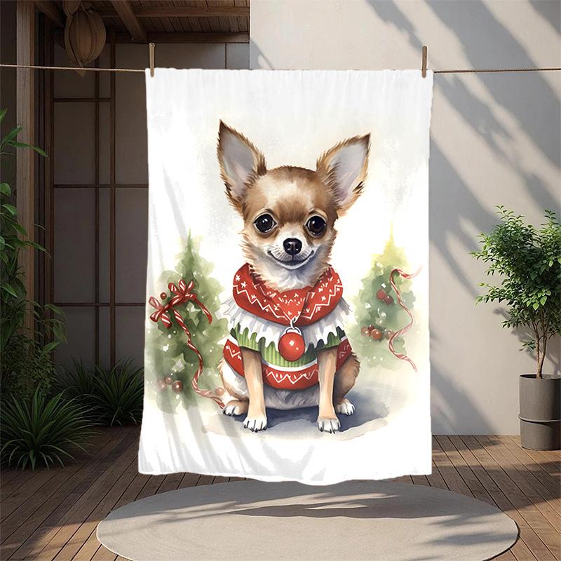Chrismas Dog Flannel Blanket Soft Warm All-Season Throw, Design for Camping, Car Travel, Hiking Sofa, Bed, Office Perfect Gift for Parties