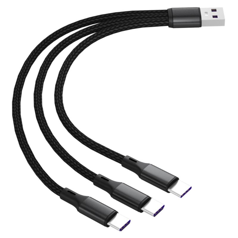 Quick Charging USB to 3x Type-C Cable Cord 5V Power Output 3-in-1 Nylon Braided Laptop Wire Black/Red
