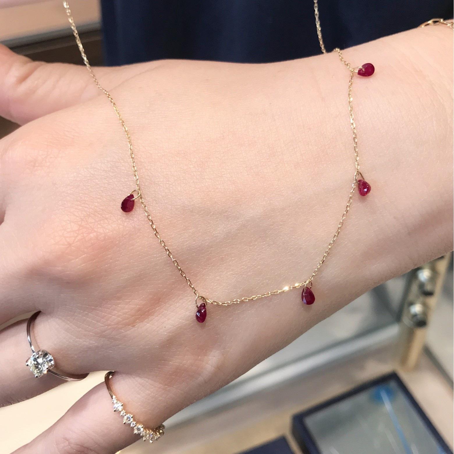 18K Gold-Plated Sterling Silver Red Corundum Starry Sky Water Drop Necklace Platinum Color