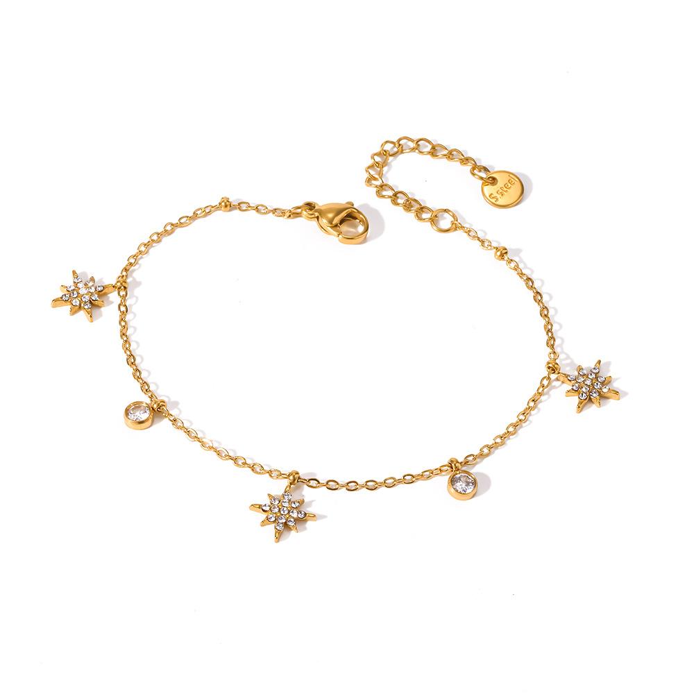 European and American round zircon stainless steel plated with 18k gold super flash full diamond octagram pendant bracelet bracelet jewelry high sense
