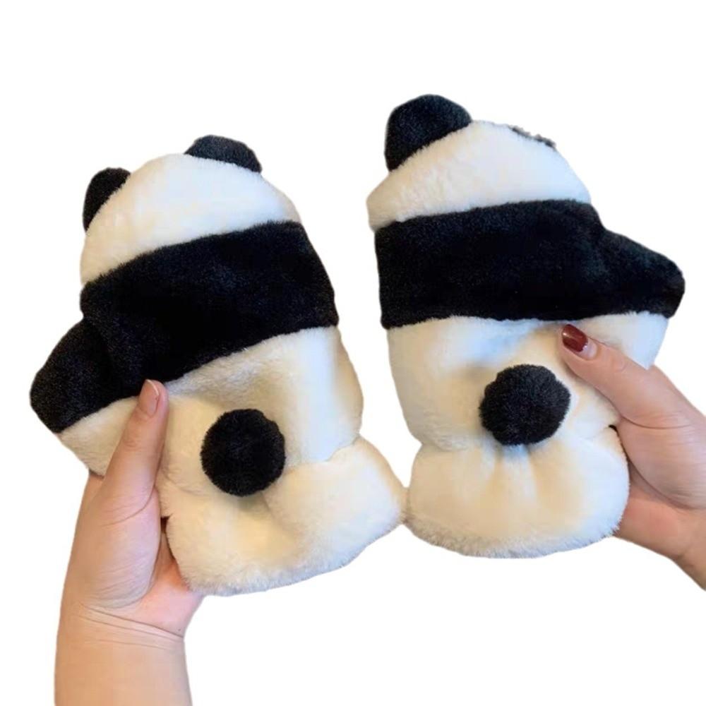 Mignons Gants Demi-Doigts Panda Dessin Animé Moufles en Peluche Nouveaux Gants Chauds Femmes