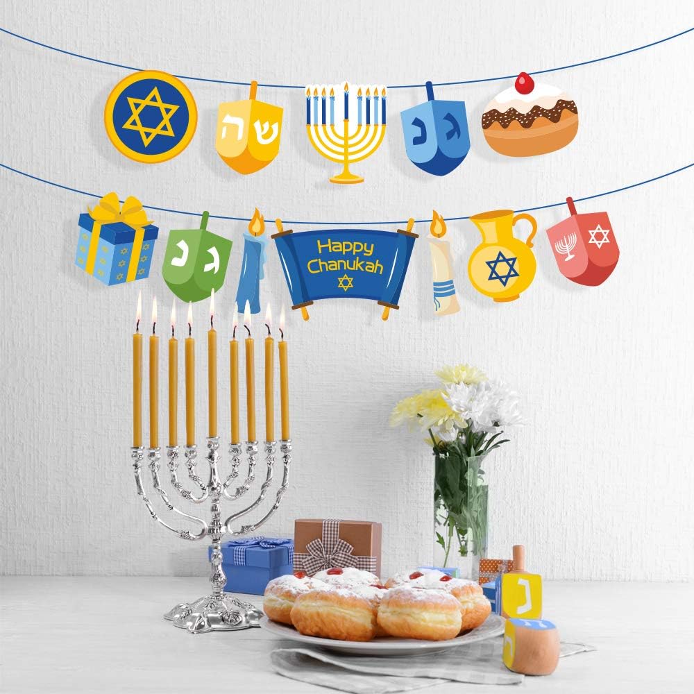 3 Pcs Hanukkah-Themed Banner Set, Creative Banner with Hanging Flags for Party Decorations