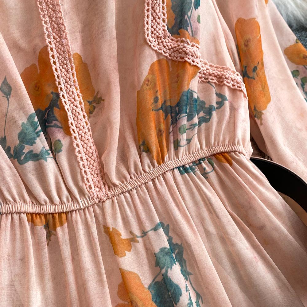 Осеннее винтажное женское длинное платье в стиле пэчворк с цветочным принтом — фото 4